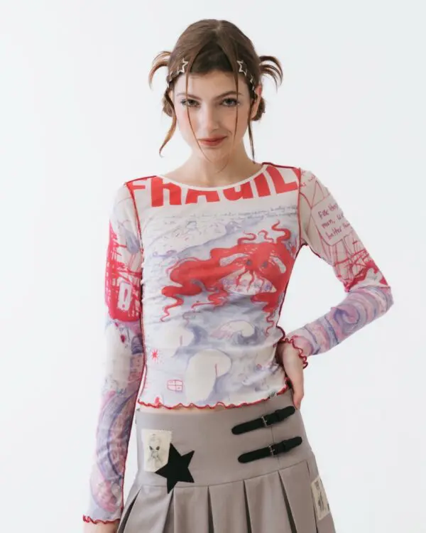 Fragile Long Sleeves Mesh Top - Image 2