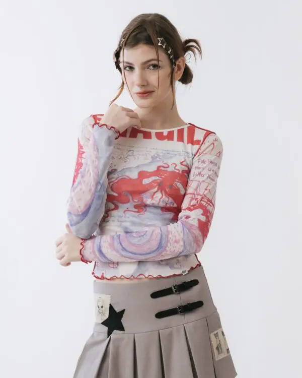 Fragile Long Sleeve Mesh Top - Image 3