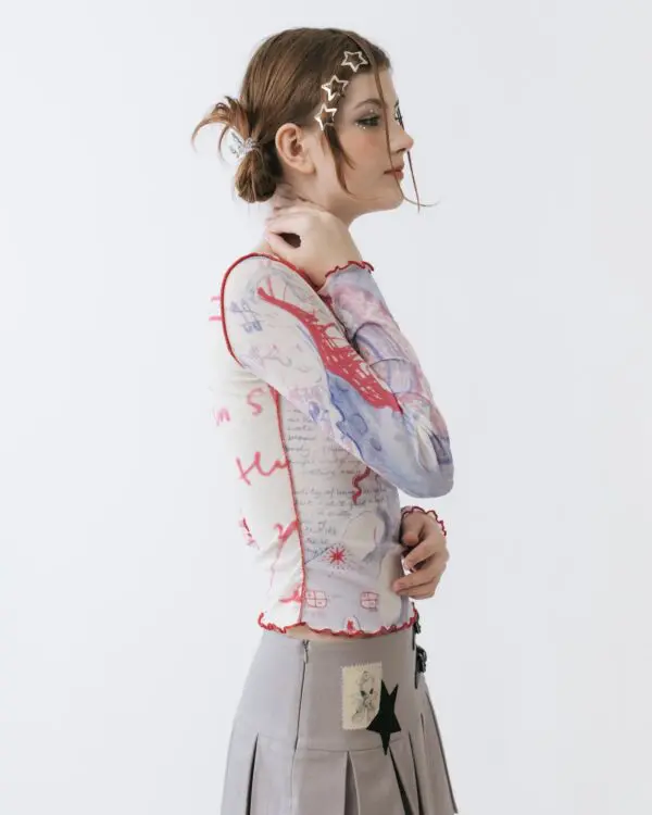 Fragile Long Sleeve Mesh Top - Image 4