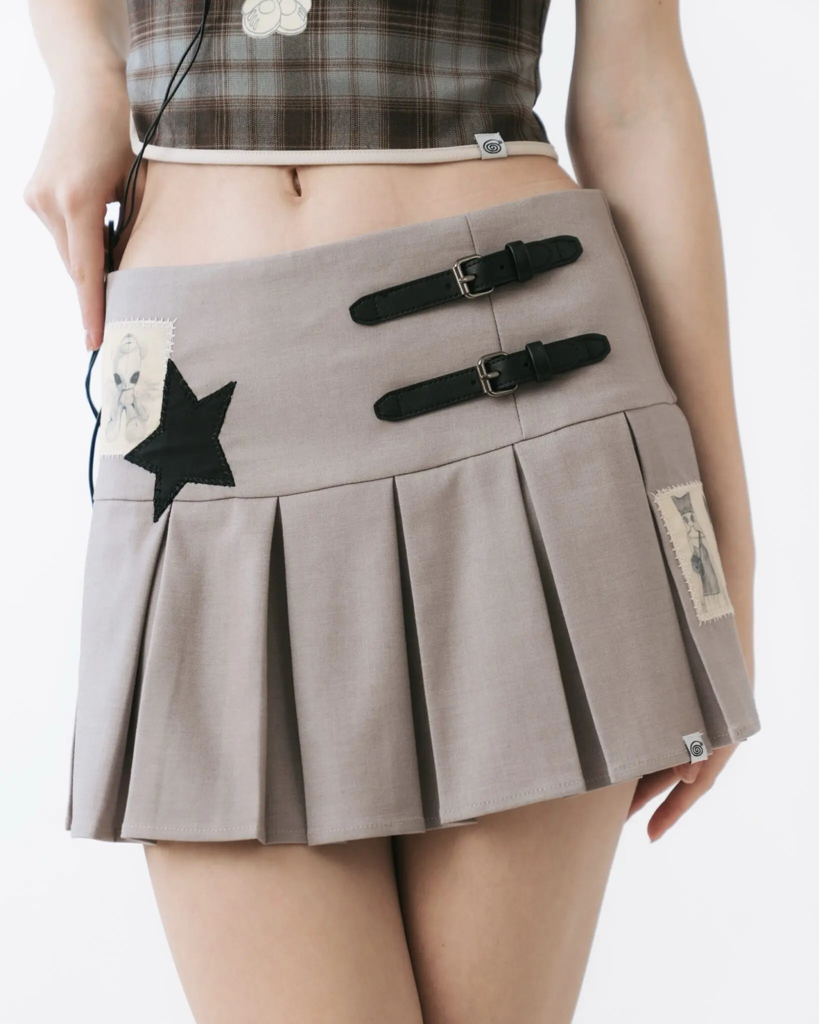 Patches Grey Built-in Shorts Skirt