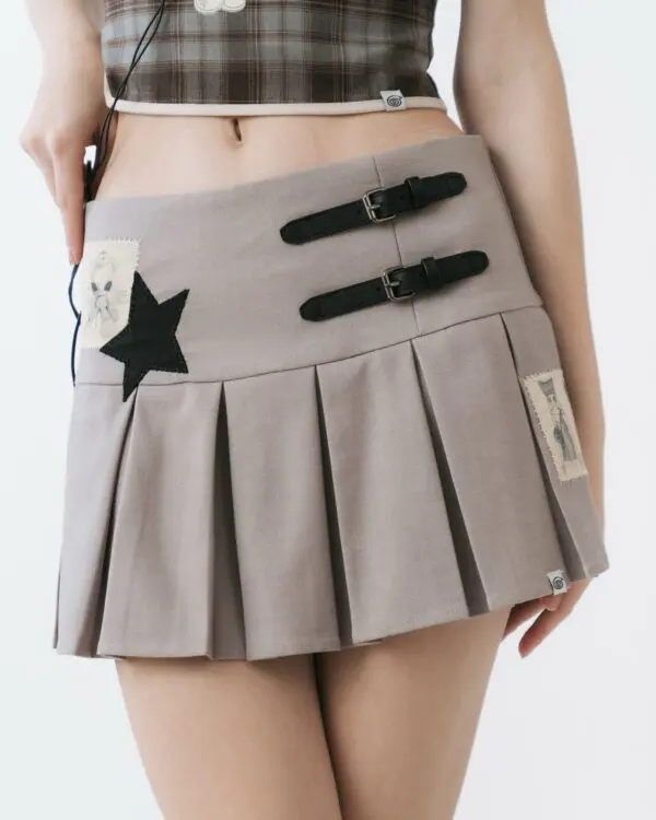 Patches Grey Built-in Shorts Skirt