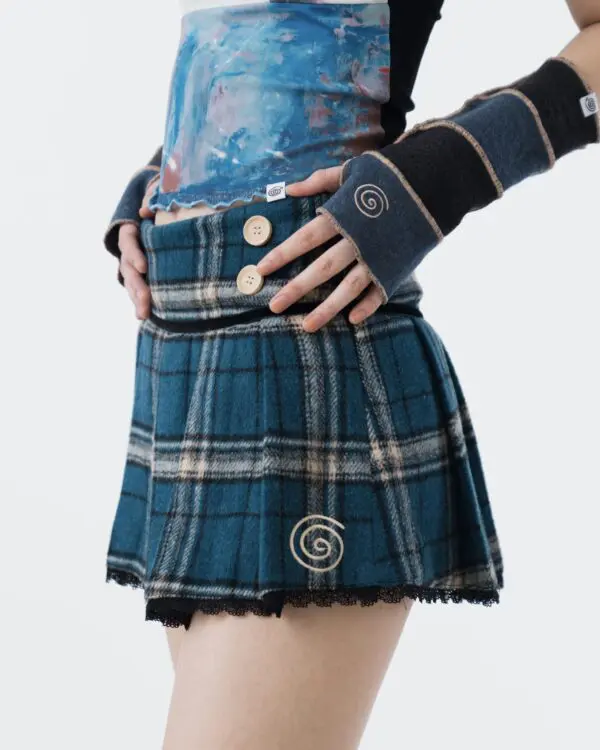 Navy Plaid Built-in Shorts Skirt - Image 2