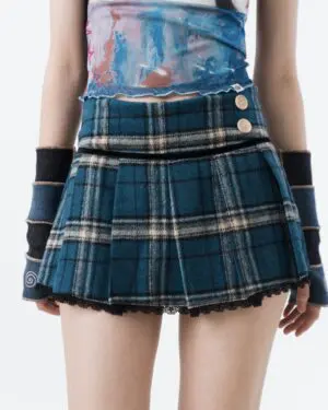 Navy Plaid Built-in Shorts Skirt