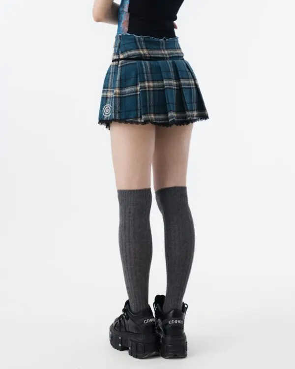 Navy Plaid Built-in Shorts Skirt - Image 4