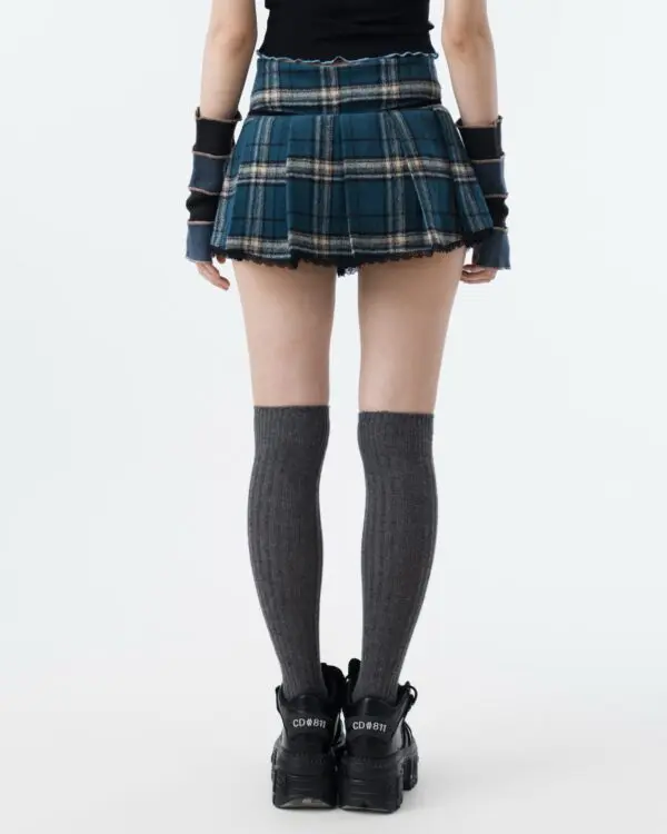 Navy Plaid Built-in Shorts Skirt - Image 6