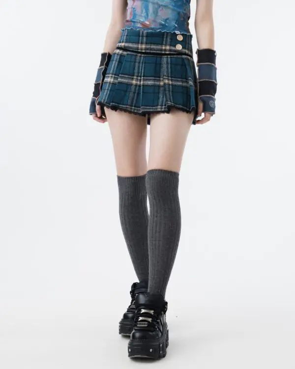 Navy Plaid Built-in Shorts Skirt - Image 3