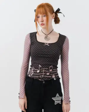 Cherry Melody Mesh Top