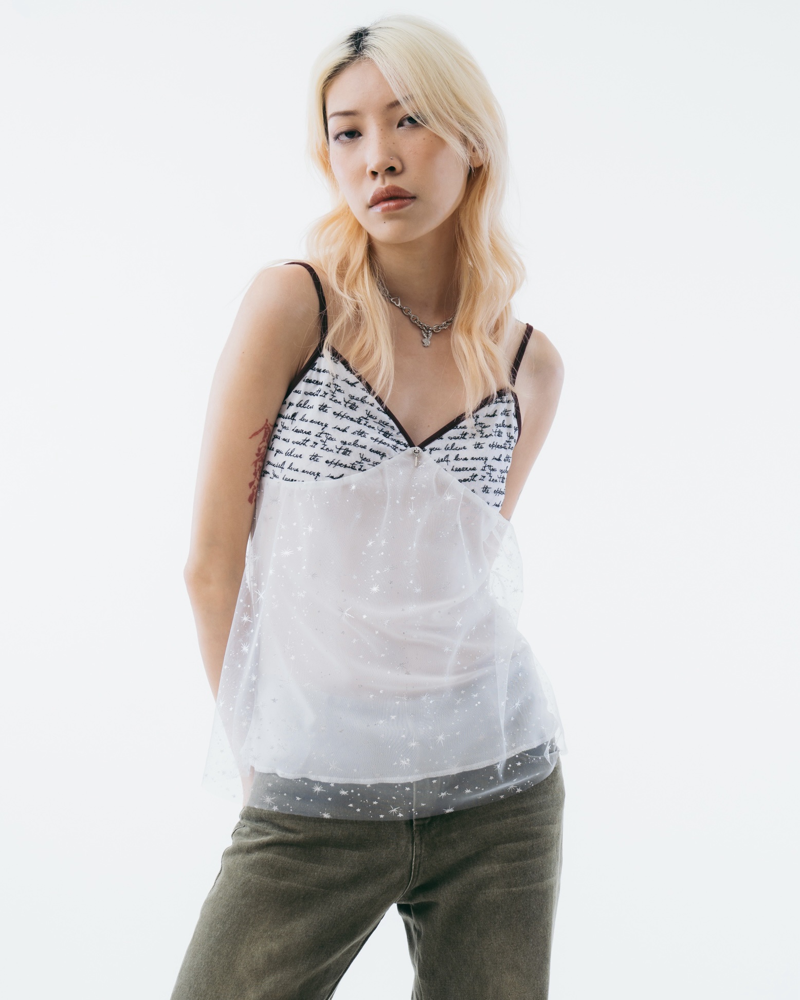 Embroidered Love Letter Mesh Tank Top