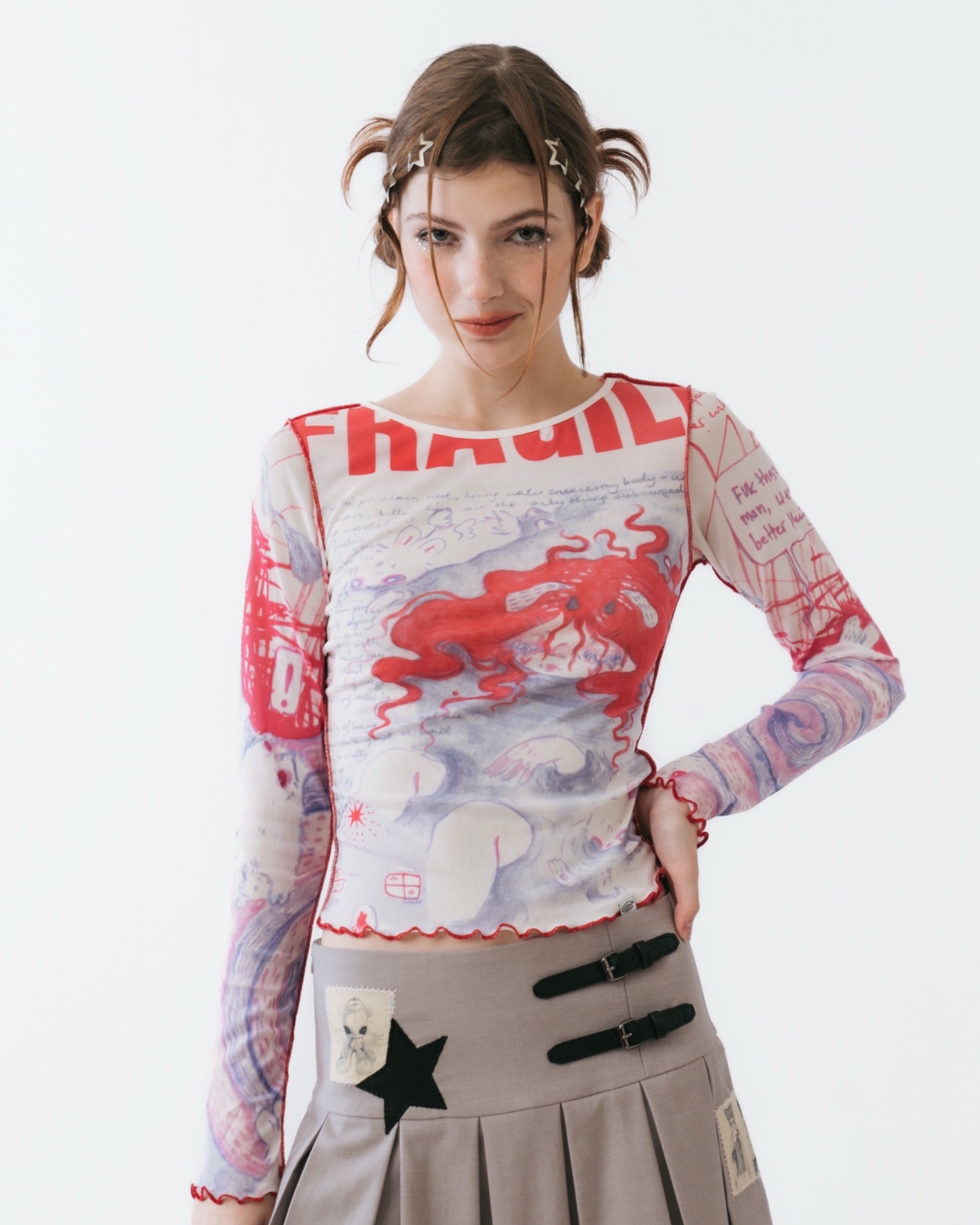 Fragile Long Sleeves Mesh Top