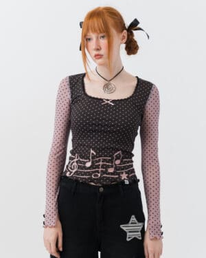 Cherry Melody Mesh Top
